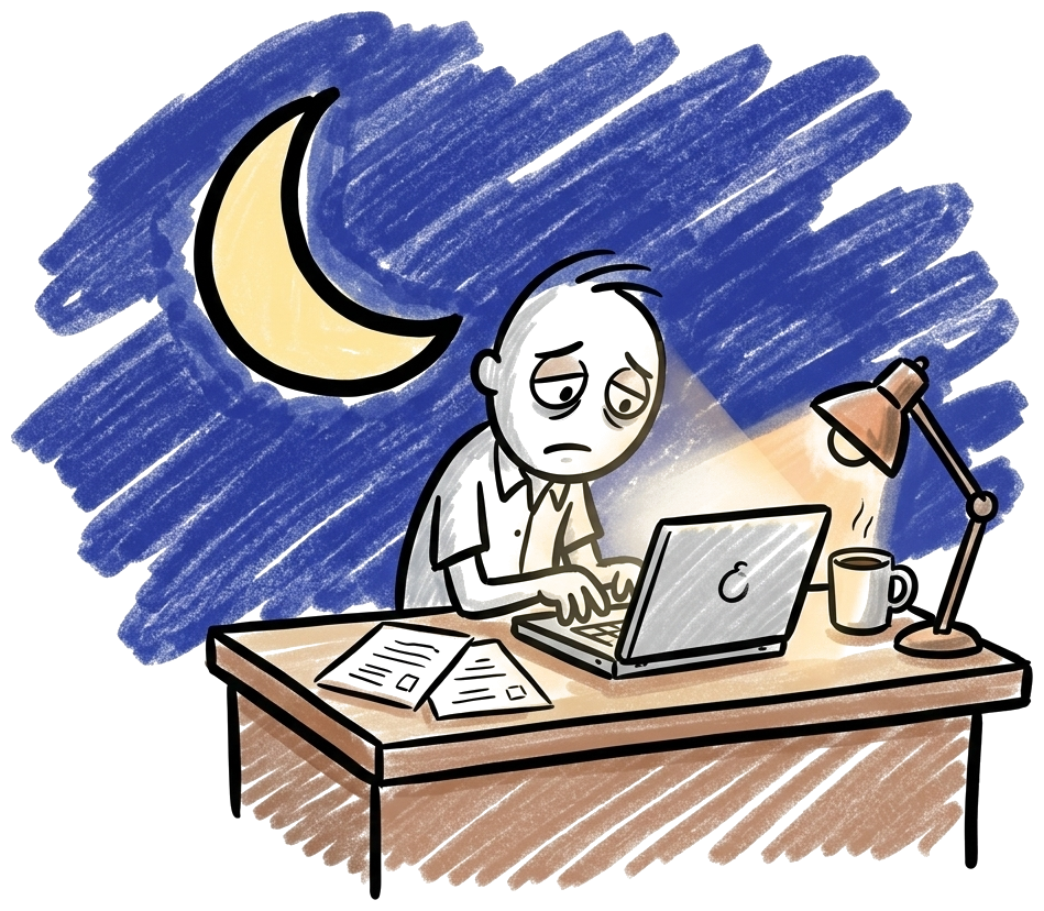 夜ふけに机で事務作業をするイメージ