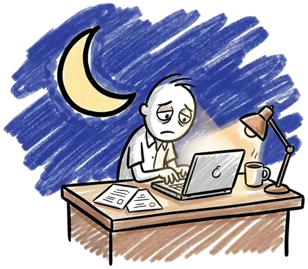 夜ふけに机で事務作業をするイメージ